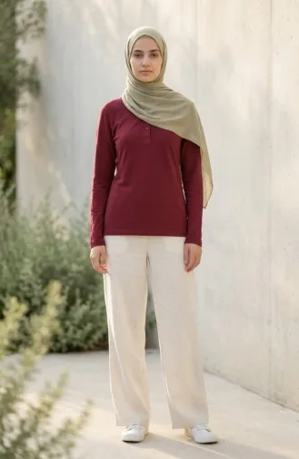 Polo Yaka Uzun Kollu Tshirt 5022-01 Bordo