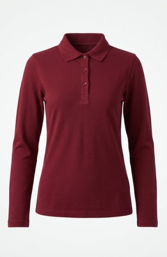 تيشيرت بأكمام طويلة وياقة بولو 5022-01 أحمر عنابي 5022-01