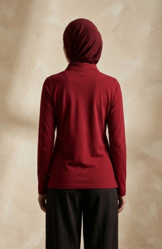 تيشيرت بأكمام طويلة وياقة بولو 5022-01 أحمر عنابي 5022-01