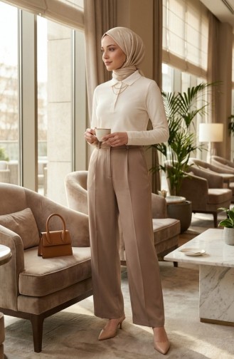 تيشيرت بأكمام طويلة وياقة بولو 5022-03 لون بيج 5022-03