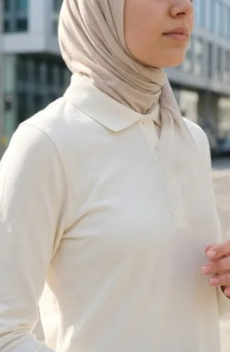 Polo Yaka Uzun Kollu Tshirt 5022-03 Ekru