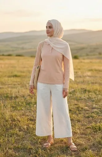 Polo Yaka Uzun Kollu Tshirt 5022-04 Pudra