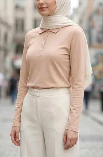 Polo Yaka Uzun Kollu Tshirt 5022-04 Pudra