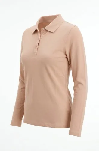 Polo Yaka Uzun Kollu Tshirt 5022-04 Pudra