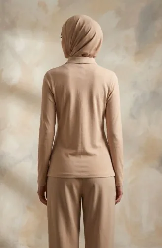 Polo Yaka Uzun Kollu Tshirt 5022-04 Pudra