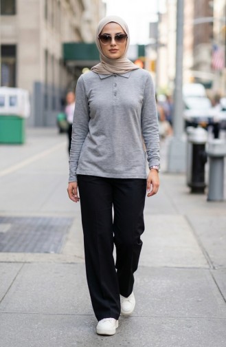 تيشيرت بياقة بولو وأكمام طويلة 5022-05 رمادي 5022-05