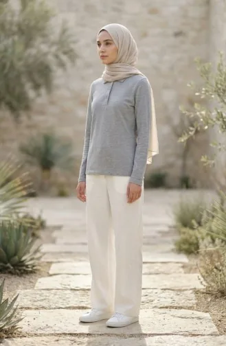 Polo Yaka Uzun Kollu Tshirt 5022-05 Gri