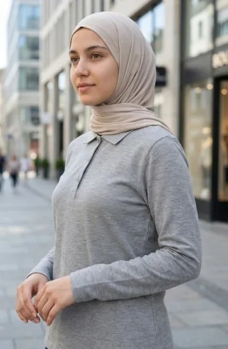 Polo Yaka Uzun Kollu Tshirt 5022-05 Gri