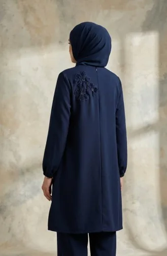 Tuniek En Broek Met Steenversiering Tweedelig Set 0230-03 Marineblauw 0230-03