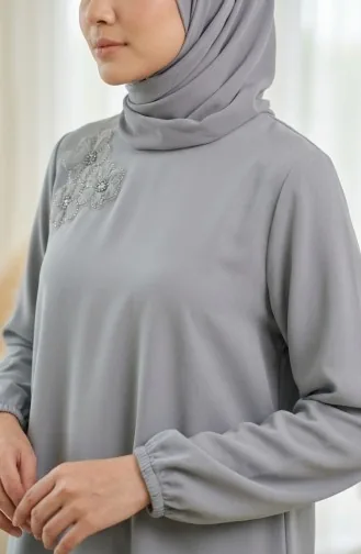 Ensemble Deux Pièces Tunique Et Pantalon Orné De Pierres 0230-04 Gris 0230-04