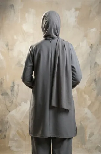 Ensemble Deux Pièces Tunique Et Pantalon Orné De Pierres 0230-04 Gris 0230-04