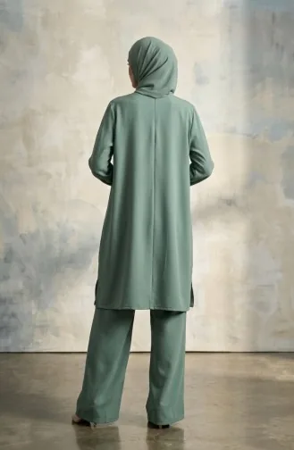 Ensemble Deux Pièces Tunique Et Pantalon Orné De Pierres 0230-05 Vert Clair 0230-05