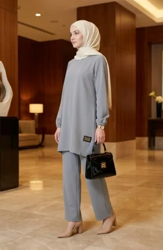 Arma Detaylı Tunik Pantolon İkili Takım 0231-01 Gri