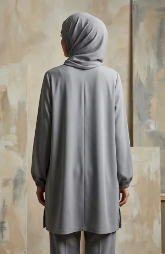 Arma Detaylı Tunik Pantolon İkili Takım 0231-01 Gri