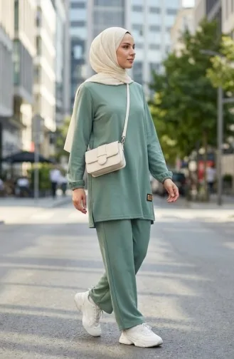 Arma Detaylı Tunik Pantolon İkili Takım 0231-03 Çağla Yeşili