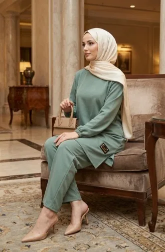 Arma Detaylı Tunik Pantolon İkili Takım 0231-03 Çağla Yeşili
