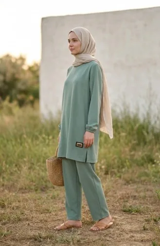 Arma Detaylı Tunik Pantolon İkili Takım 0231-03 Çağla Yeşili