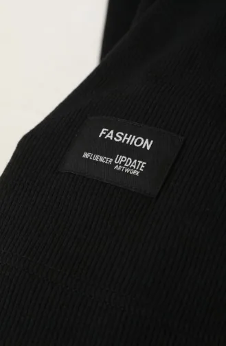 Ensemble Deux Pièces Tunique Et Pantalon Côtelés à Emblème Détaillé 0232-01 Noir 0232-01