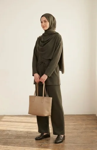 Ensemble Deux Pièces Tunique Drapée Et Pantalon à Détails étoilés 2209-01 Kaki 2209-01