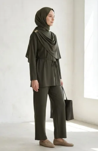 Ensemble Deux Pièces Tunique Drapée Et Pantalon à Détails étoilés 2209-01 Kaki 2209-01