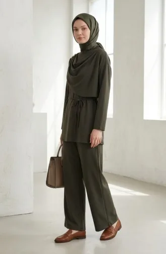 Ensemble Deux Pièces Tunique Drapée Et Pantalon à Détails étoilés 2209-01 Kaki 2209-01