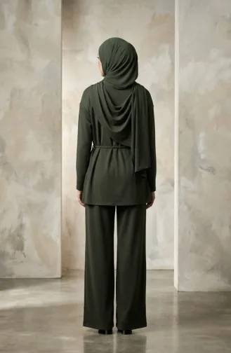 Ensemble Deux Pièces Tunique Drapée Et Pantalon à Détails étoilés 2209-01 Kaki 2209-01