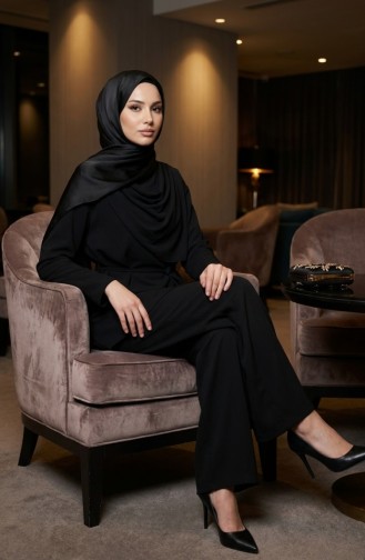 طقم مكون من قطعتين: تونيك وبنطال بتصميم منسدل مزين بتفاصيل النجوم، رقم الموديل 2209-02، اللون أسود 2209-02