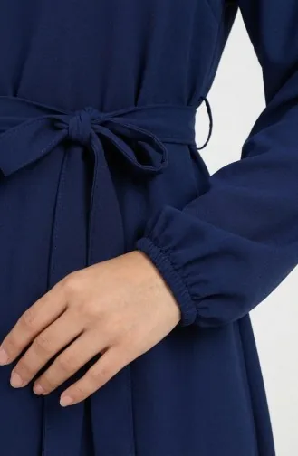 Kleid Mit Elastischen Ärmeln Und Gürtel 2151-01 Dunkelblau 2151-01