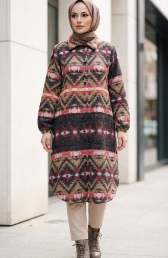 سترة شتوية منقوشة بأزرار على طراز الحطاب 2502-01 لون مرجاني بيج 2502-01