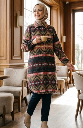 سترة شتوية منقوشة بأزرار على طراز الحطاب 2502-01 لون مرجاني بيج 2502-01