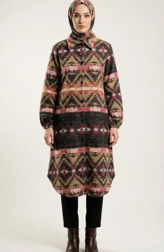 Tunique D`hiver De Bûcheron à Boutons Et Motifs 2502-01 Corail Écru 2502-01