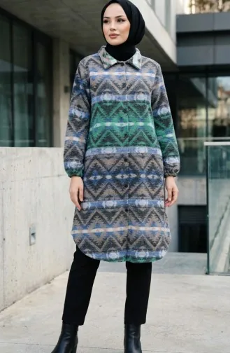 Gepatroonde Houthakkerswintertuniek Met Knopen 2502-02 Groen Blauw 2502-02