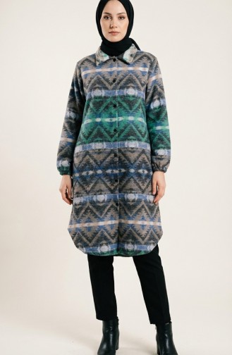 Patterned Buttoned Lumberjack Winter Tunic 2502-02 Green Blue 2502-02