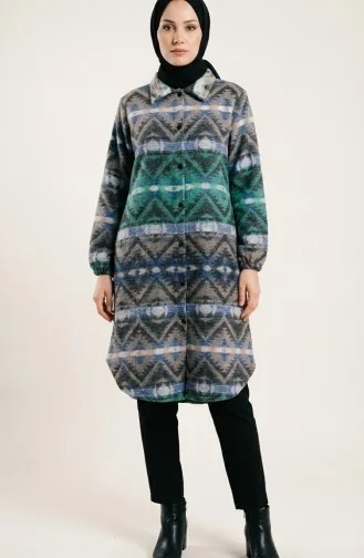 Gepatroonde Houthakkerswintertuniek Met Knopen 2502-02 Groen Blauw 2502-02