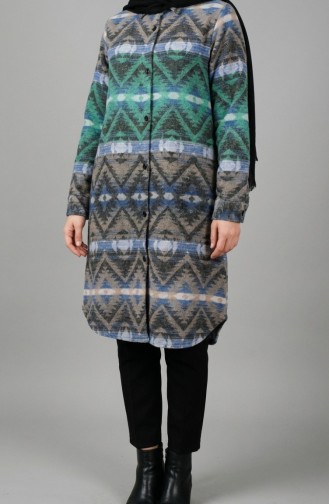 Patterned Buttoned Lumberjack Winter Tunic 2502-02 Green Blue 2502-02