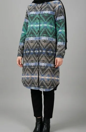 Gepatroonde Houthakkerswintertuniek Met Knopen 2502-02 Groen Blauw 2502-02