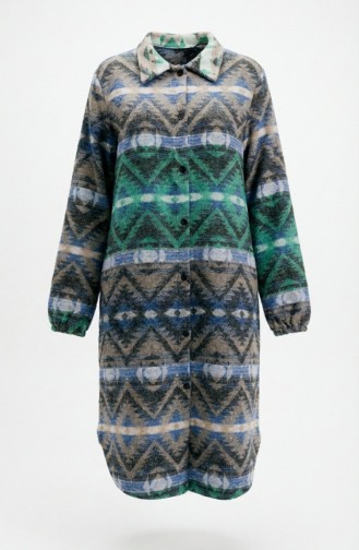 Patterned Buttoned Lumberjack Winter Tunic 2502-02 Green Blue 2502-02