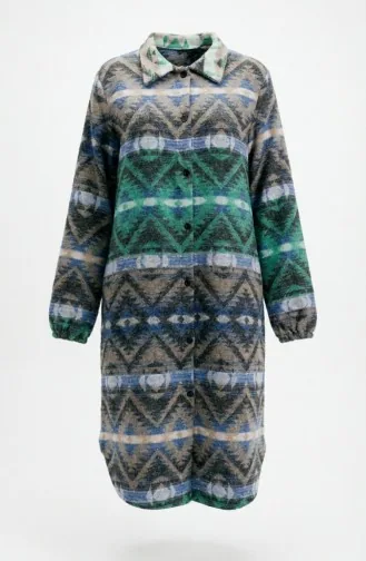 Gepatroonde Houthakkerswintertuniek Met Knopen 2502-02 Groen Blauw 2502-02