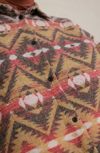 Tunique D`hiver De Bûcheron à Boutons Et à Motifs 2502-03 Marron Rouge 2502-03