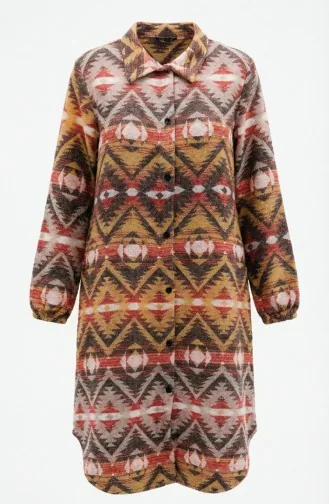 Tunique D`hiver De Bûcheron à Boutons Et à Motifs 2502-03 Marron Rouge 2502-03