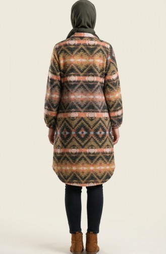Patterned Buttoned Lumberjack Winter Tunic 2502-05 Orange Beige 2502-05
