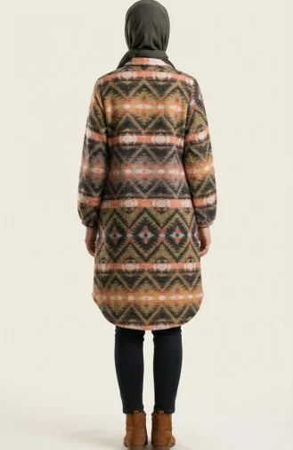 Gemusterte Geknöpfte Wintertunika Im Holzfällerstil 2502-05 Orange Beige 2502-05