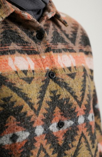 Patterned Buttoned Lumberjack Winter Tunic 2502-05 Orange Beige 2502-05