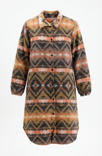 Patterned Buttoned Lumberjack Winter Tunic 2502-05 Orange Beige 2502-05