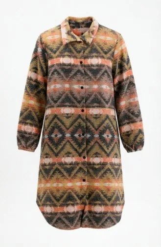 Gemusterte Geknöpfte Wintertunika Im Holzfällerstil 2502-05 Orange Beige 2502-05