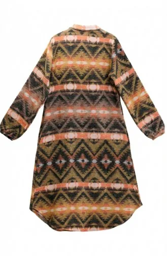 Gemusterte Geknöpfte Wintertunika Im Holzfällerstil 2502-05 Orange Beige 2502-05