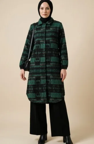 Gedecoreerde Wintertuniek Met Knopen In Houthakkersstijl 2503-01 Smaragdgroen Zwart 2503-01