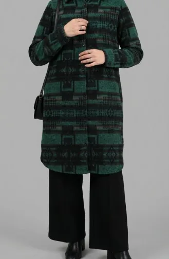 Gedecoreerde Wintertuniek Met Knopen In Houthakkersstijl 2503-01 Smaragdgroen Zwart 2503-01