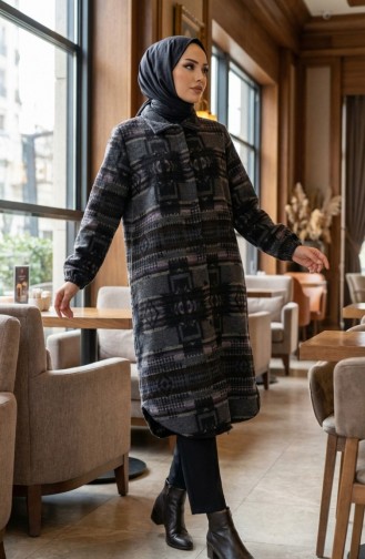 سترة شتوية منقوشة بأزرار على طراز الحطاب 2503-02 بني أنثراسيت 2503-02