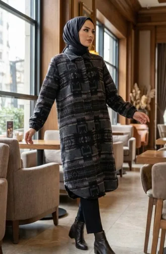 Tunique D`hiver De Bûcheron à Boutons à Motifs 2503-02 Brun Anthracite 2503-02